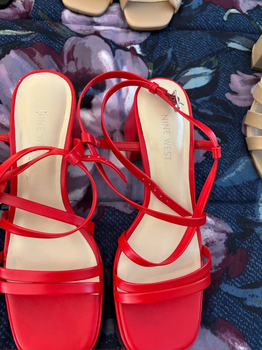 Nine West Red Strappy Block Heel Sandals - Picture 5 of 7